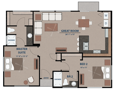 Two Bedroom Floorplan at Avilla Tanque Verde